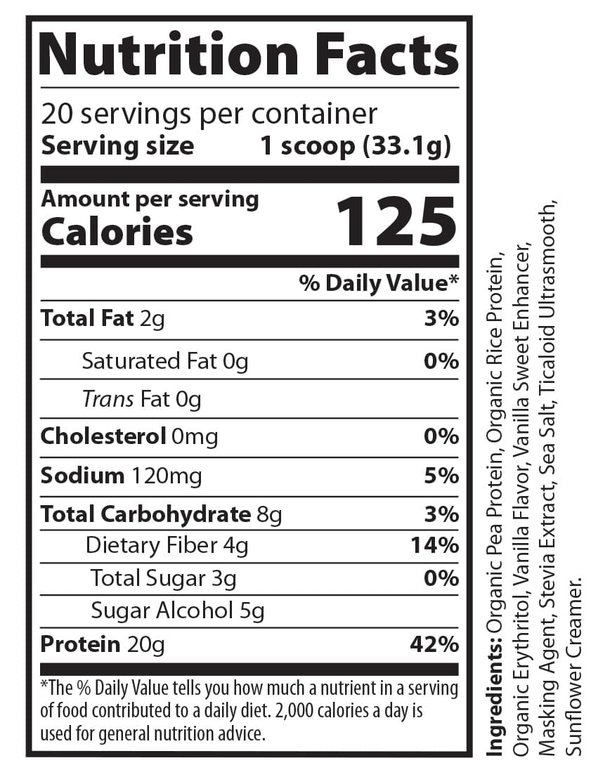 Pure Vegan Protein Vanilla 1.5lb supplement facts